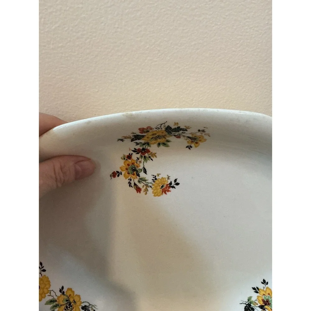 Vintage Homer Laughlin Floral Oval Serving Platter 11.5 Inch Made‎ in USA Cream
